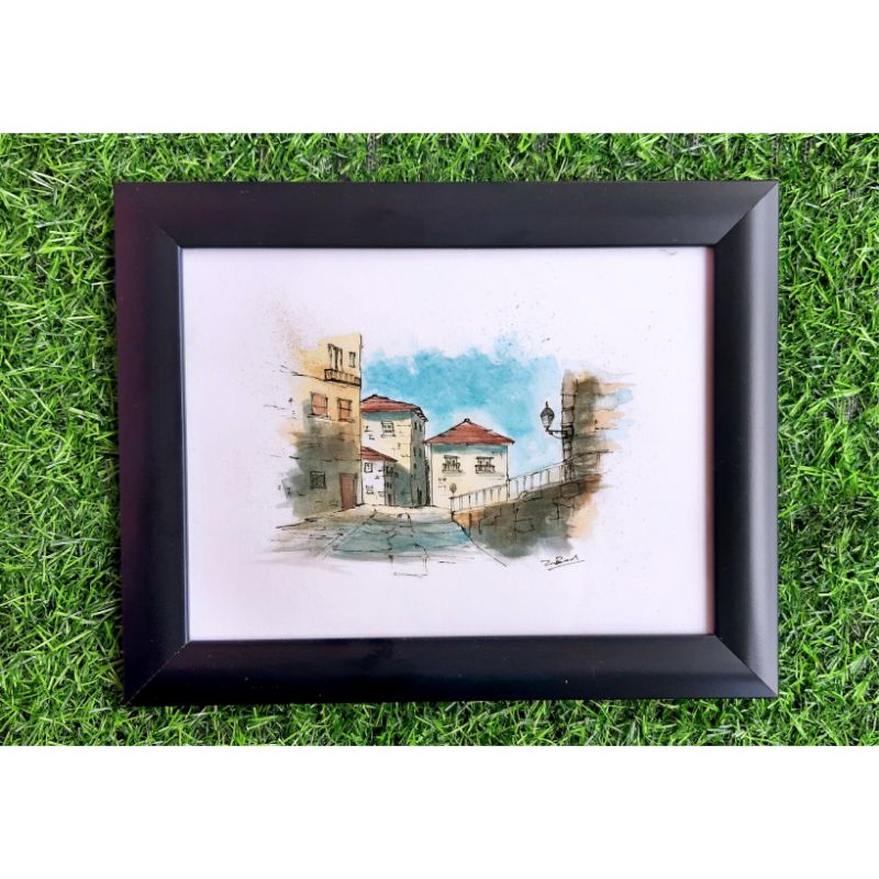 Hiasan dinding dekorasi kamar ruangan/Lukisan cat air aesthetic/LUKISAN RUMAH PEMANDANGAN