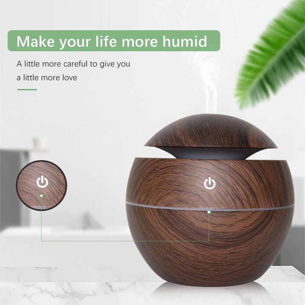 BAYAR DI TEMPAT Pelembab Udara Air Humidifier Aromatherapy Diffuser Wood Design 130ml - Dark Brown