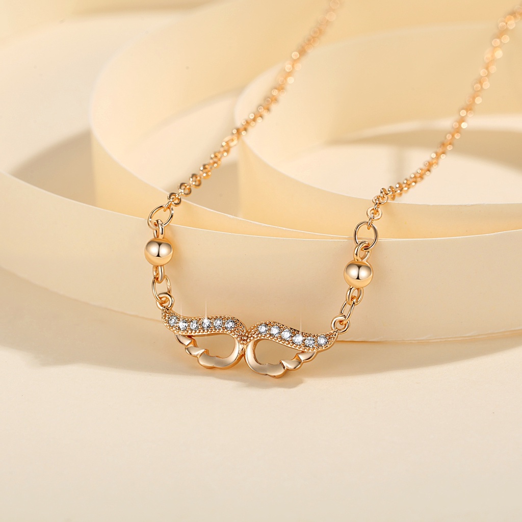 Y591 【Barang spot】Kalung Sayap Malaikat Titanium Wanita Anti Karat Kristal Berlian Mewah Emas 18K Perhiasan Korea