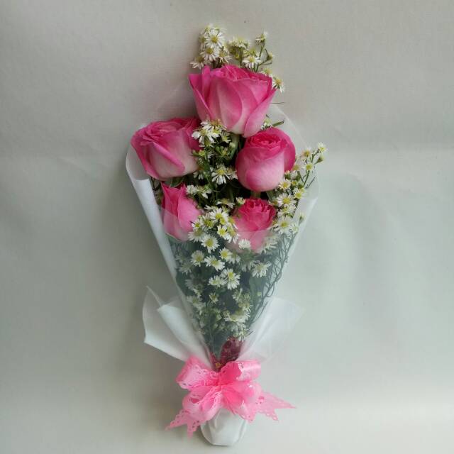 Buket Bunga Mawar Pink Asli Bucket Wisuda Han Bouquet Shopee Indonesia