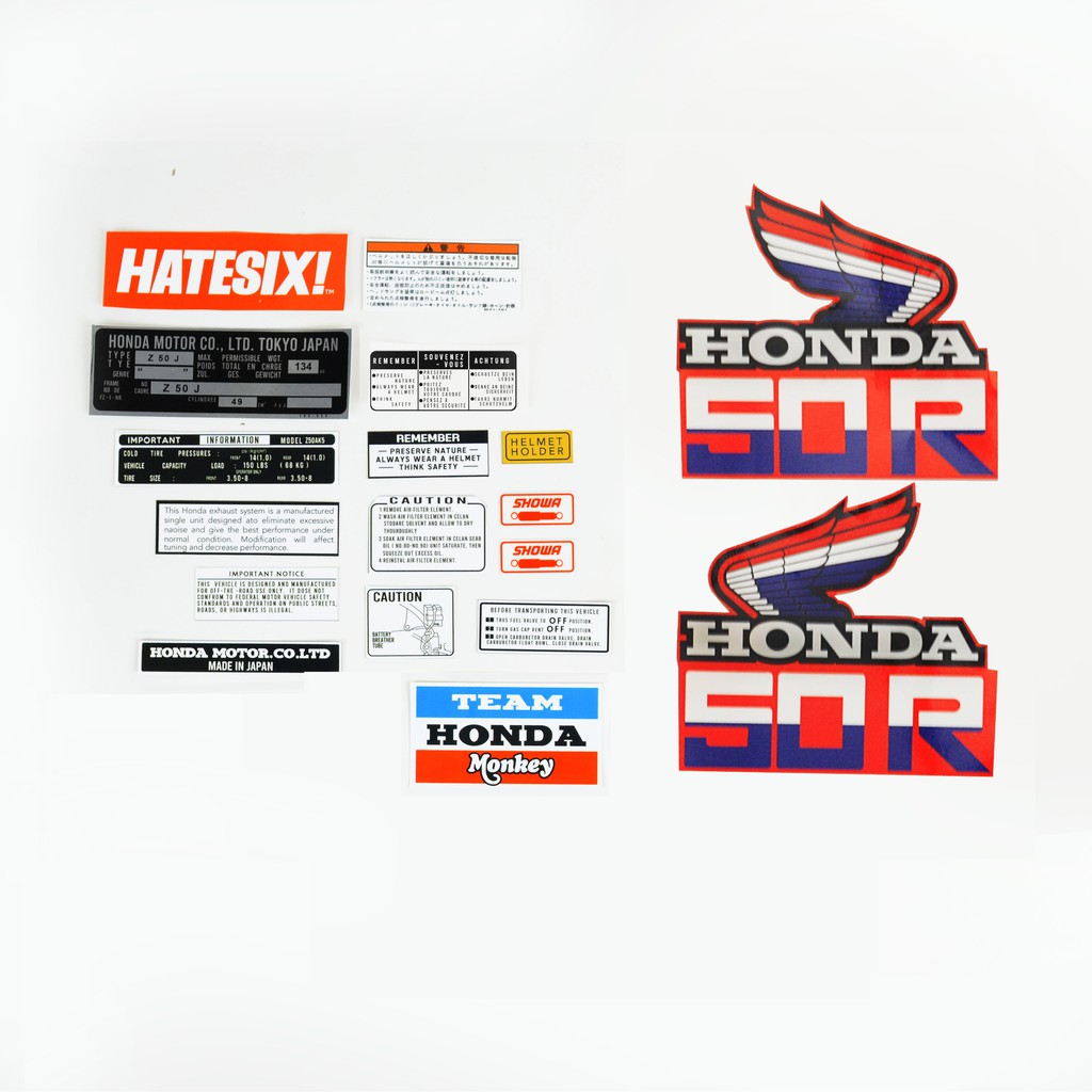 Sticker Decal tempelan Honda Z50 Monkey Z50R tahun 1986 Hatesix