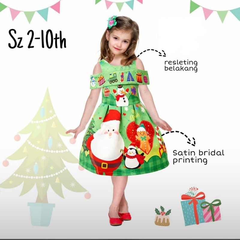 DRESS ANAK PEREMPUAN IMPORT MURAH NATAL SABRINA SANTA CLAUS