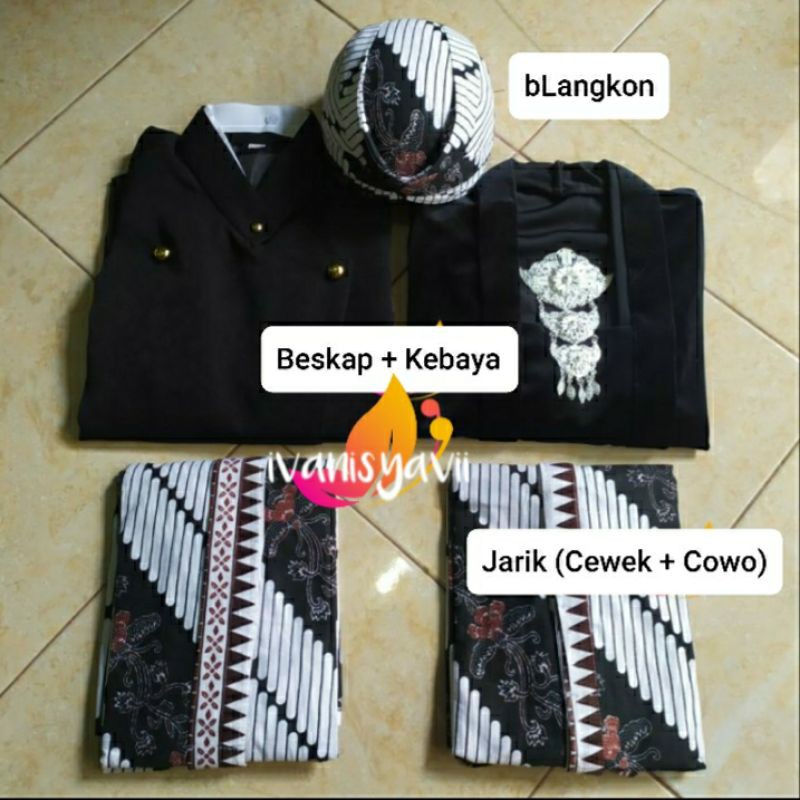 Baju Prewed INSTAN / Baju Couple Adat Jawa (BONUS AKSESORIS), Motif Lereng Kembang