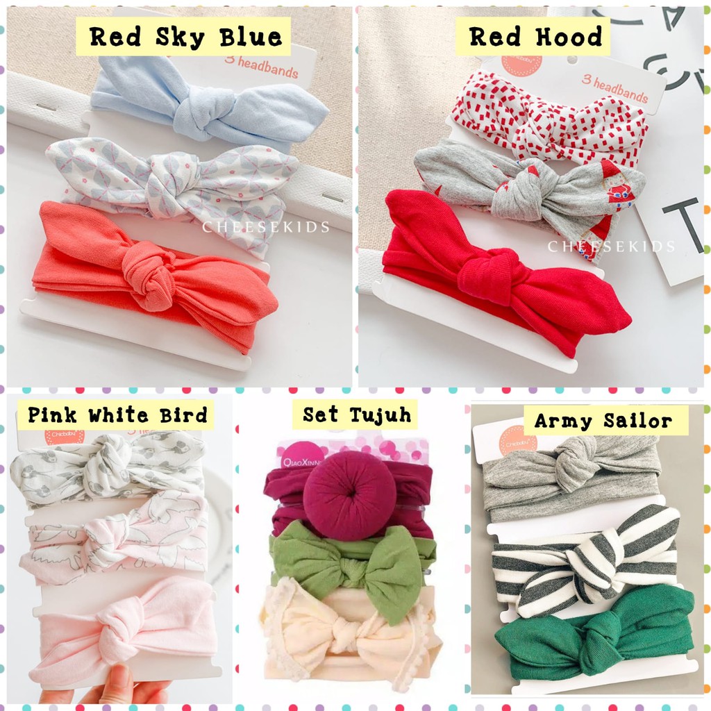 Bandana Set isi 3 Motif Berbeda Beda / Headband Bayi Newborn Anak Perempuan / Bandana Bayi Lucu