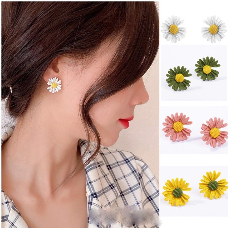 Anting Bunga Daisy Sterling Silver S925 Gaya Korea Fashion Women Flower Earring Korean Style