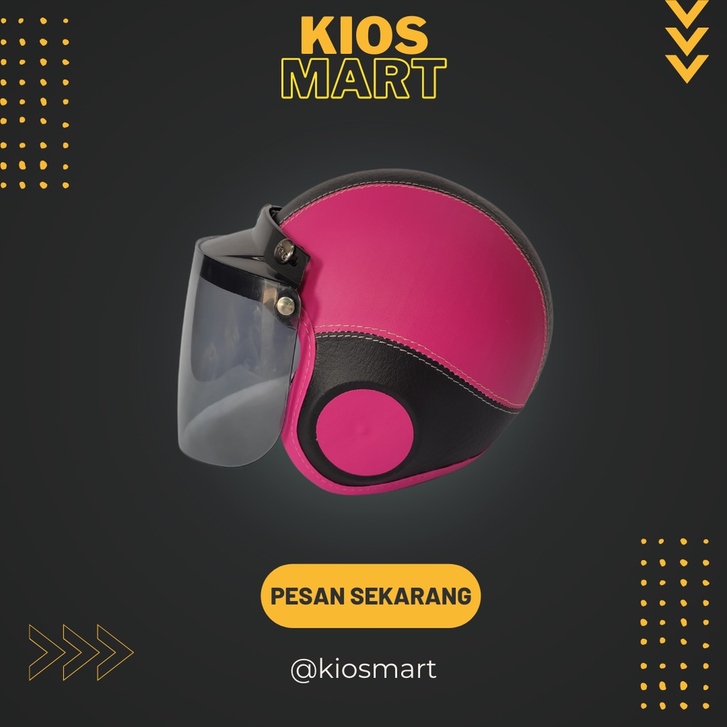 helm bogo anak polos kaca flat   retro anak   helem anak   pink hitam