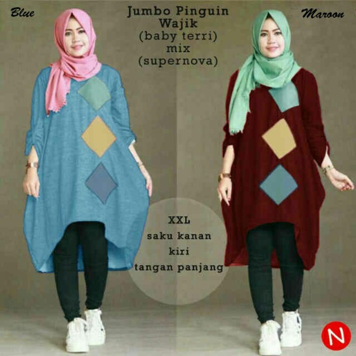 Jumbo Pinguin Tunik,Baju Super Jumbo,Atasan,Bumil,Dress Lengan Panjang