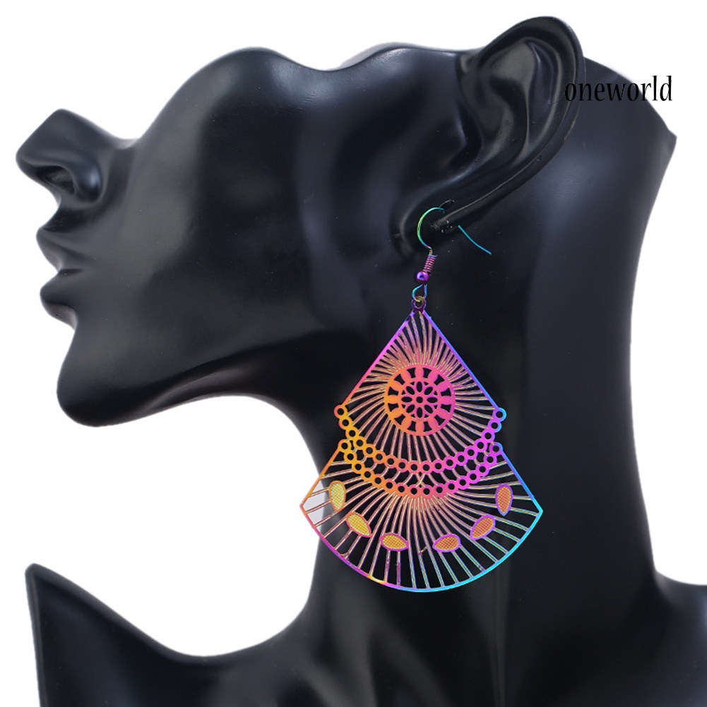 OW# Fashion Women Hollow Out Multicolor Fan Dangle Drop Hook Earrings Jewelry Gift