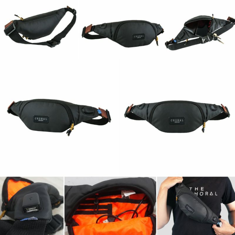 waistbag CHORAL REX 1.0 asli original / waistbag pria Choral usb connected / tas pinggang pria keren