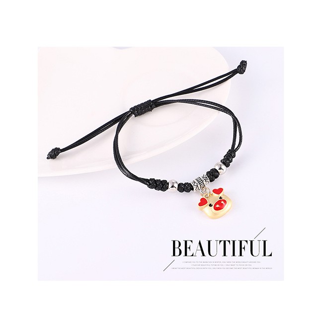 LRC Gelang Tangan Fashion Red + Black Red Heart Gold Pig Bracelet Y61087