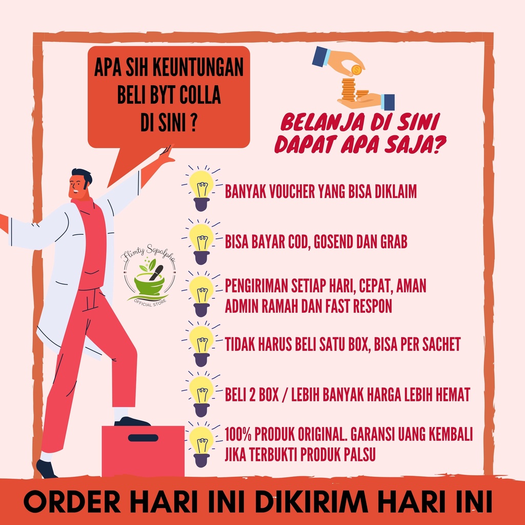 BYT Colla Byoote Collagen 1 Box Isi 16 Byotee Byote Kolagen Tripeptide Premium Ampuh Aman Halal BPOM Menyembuhkan Jerawat Bekas Luka Peradangan Nyeri Sendi dan Tulang Memutihkan Melembabkan Kulit Menghilangkan Kerutan Dan Penuaan