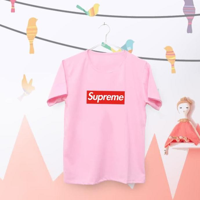 KUALITAS BAGUS TUMBLR TEE / T-SHIRT / KAOS WANITA LENGAN PENDEK SUPREME WARNA PINK