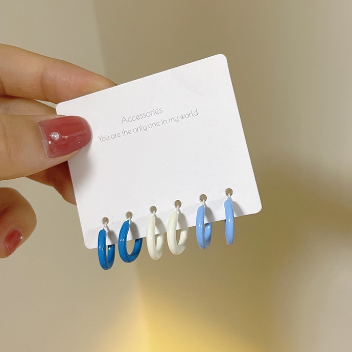 6 Pcs / set Anting Gradien Biru Gaya Korea Untuk Wanita