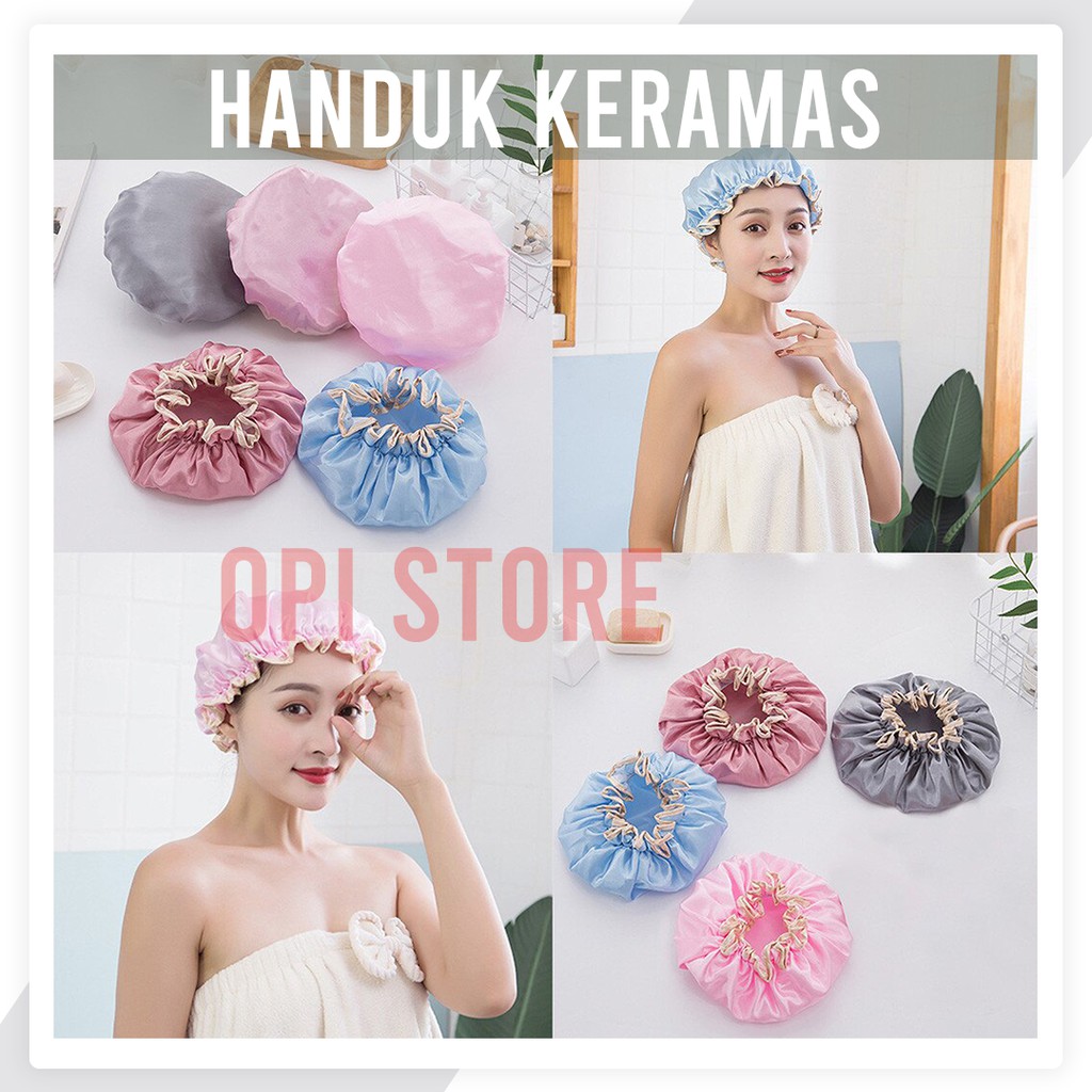 Shower Cap Premium Topi Mandi Waterproof Hair Cap Penutup Kepala Shower Cup Cap Mandi Creambath