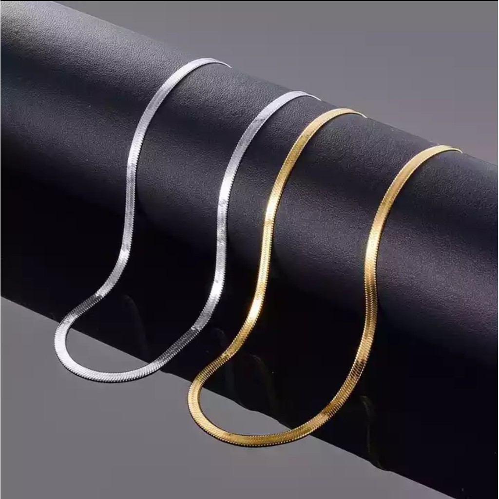 Kalung Titanium Untuk Wanita dan Pria Jenis Rantai Belut Pipih Warna Gold