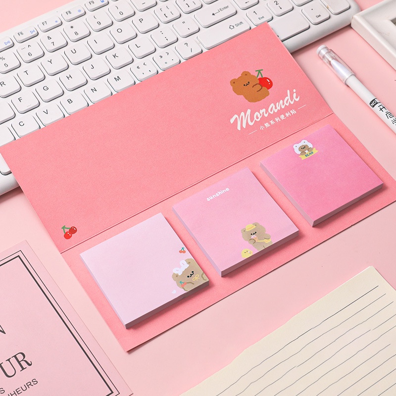 sticky note / memo pad morandi 3in1 cute design-Pink