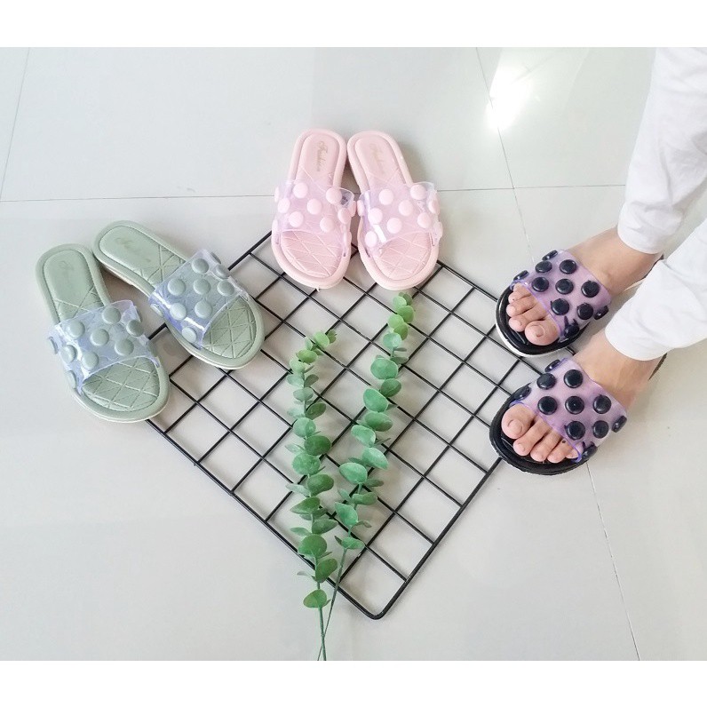 BB PUFFY Import POLKA BENING Sandal Wanita Murah Slip Casual Teplek Sendal Cewek Flat