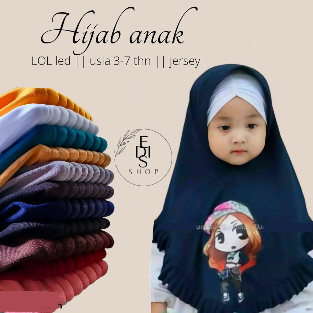 HOT SALE!!Jilbab anak rempel LOL LED karakter / jenny hijab anak LOL bisa nyala