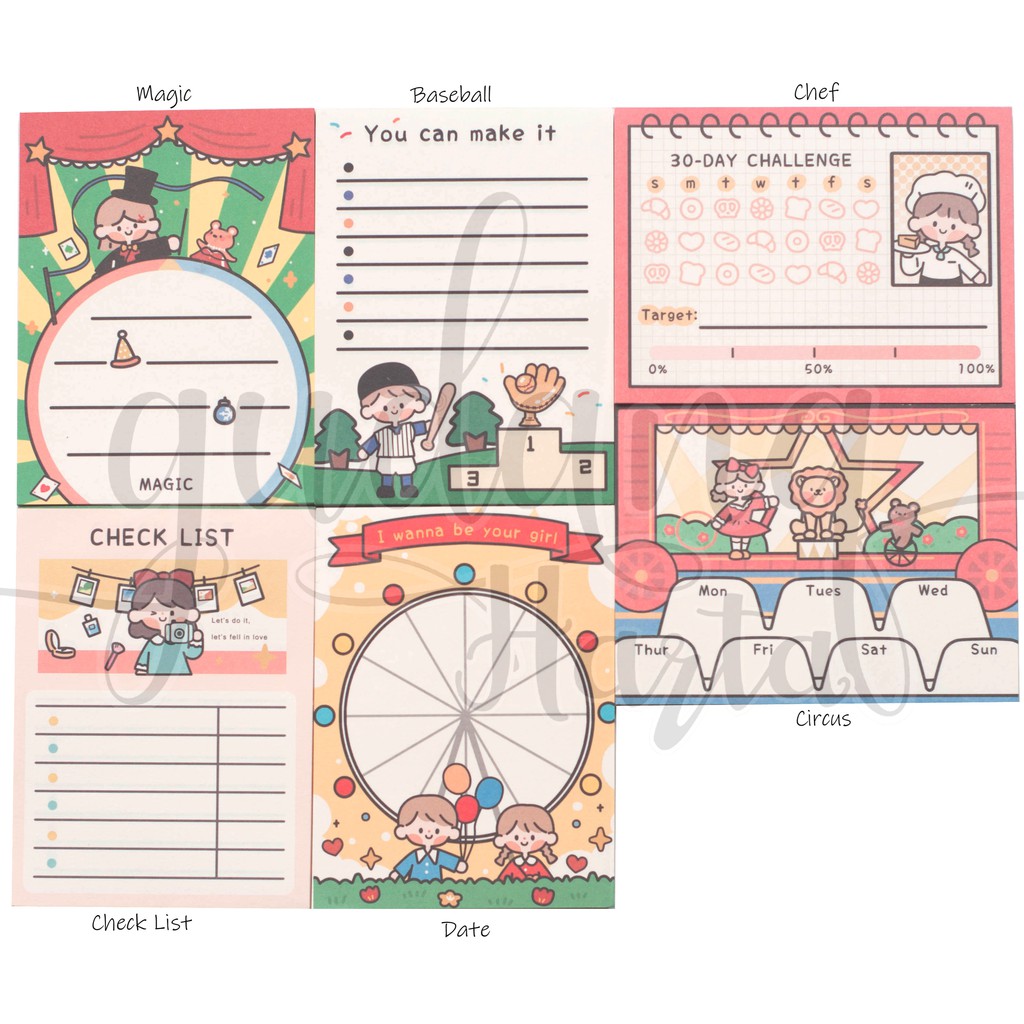 Notes Circus Date Baseball Chef Notepad Note Lucu Unik Memopad Agenda DIY Scrapbook GH 301068