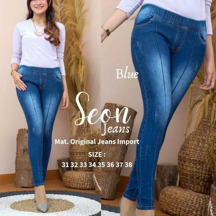 NEW PROMO..Celana Panjang SEON JEANS Tulang Sobek Cakar Wanita Terbaru / Legging Jeans Ripped Jumbo 2022 / Celana Jeans Levis Pinggang Karet Model Terbaru JUMBO SIZE 31-38