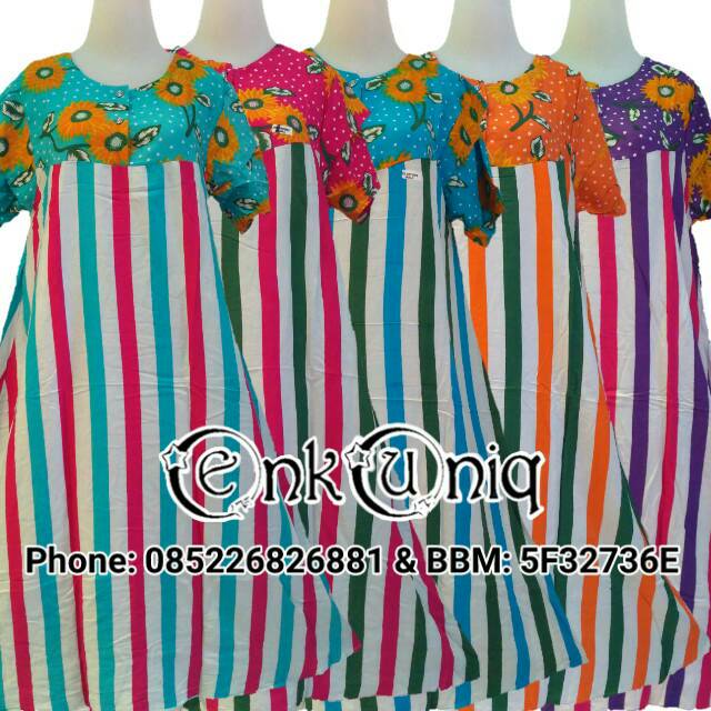 Daster Payung Motif Bali Strip Garis Batik  Dress Midi Klok Kancing Bukaan Depan Busui dan Ibu Hamil