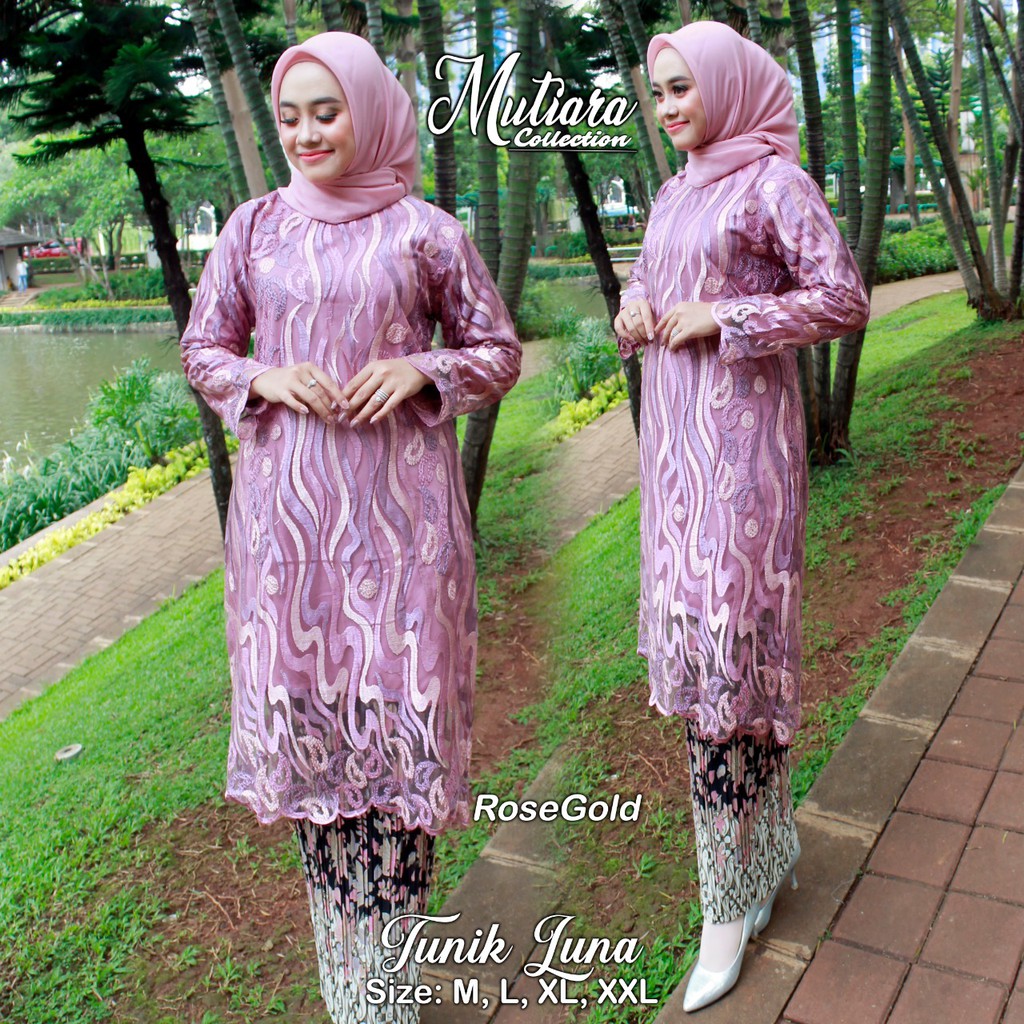 Setelan kebaya tunik foly twotone - berbahan tulle bordir dengan perpaduan dua warna cantik - kebaya moderen - motif terbaru- outfit kekinian - baju pesta, kondangan, akad, nikahan, pagar ayu, wisuda