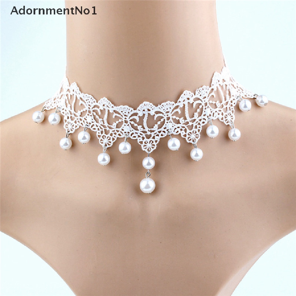 (AdornmentNo1) Kalung Choker Lace Sexy Romantis Aksen Mutiara Untuk Perhiasan Wanita