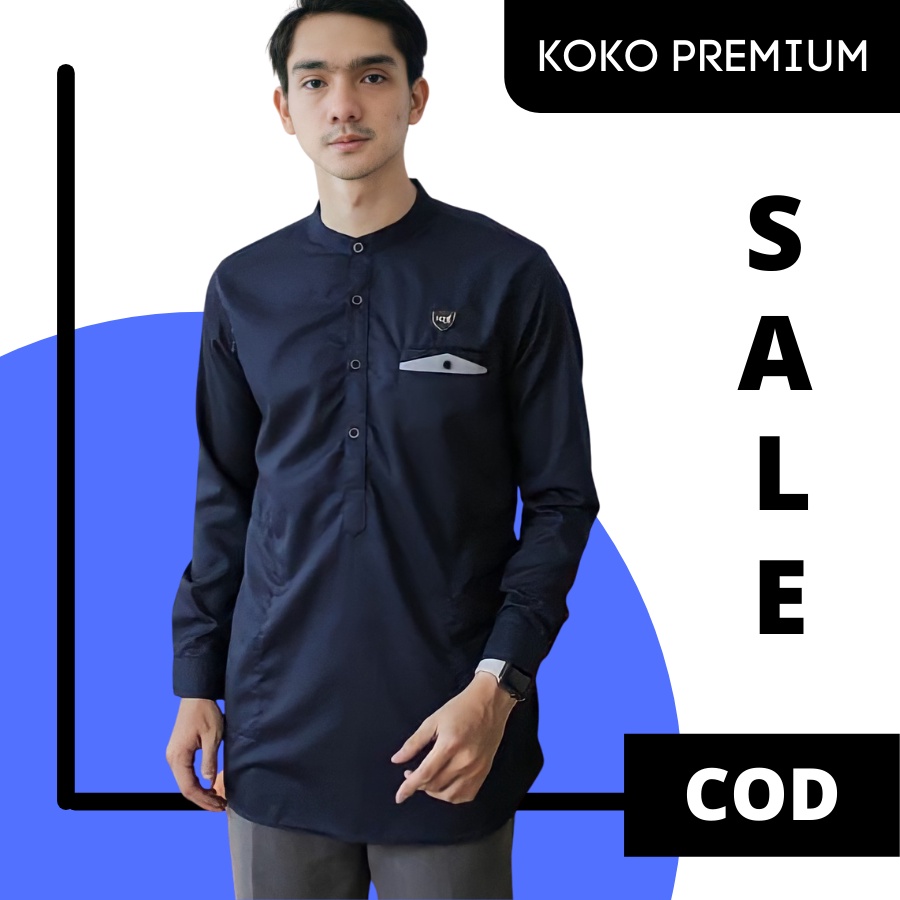 Koko Kurta Lengan Panjang Pria Dewasa Terbaru Matt Katun Toyobo Tebal Warna Biru Navy Baju Koko Musl
