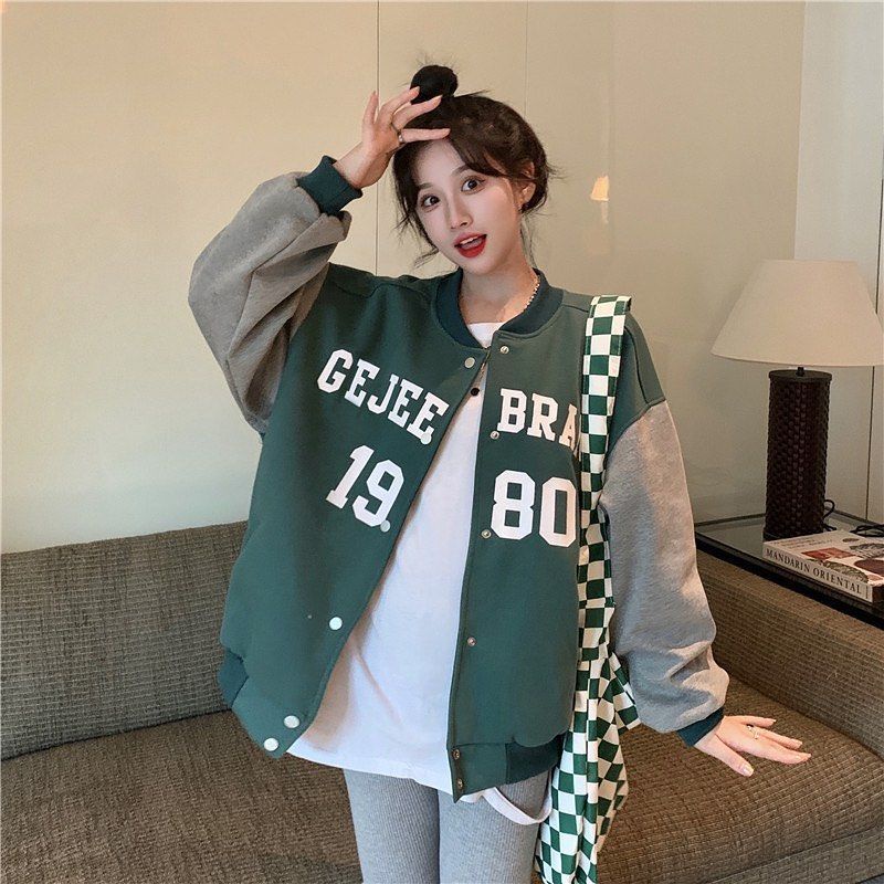 Jaket Varsity Wanita Oversize Gejee Brand | Sweater Jaket Baseball Varsity Jumbo Oversize | Baseball | Varsity