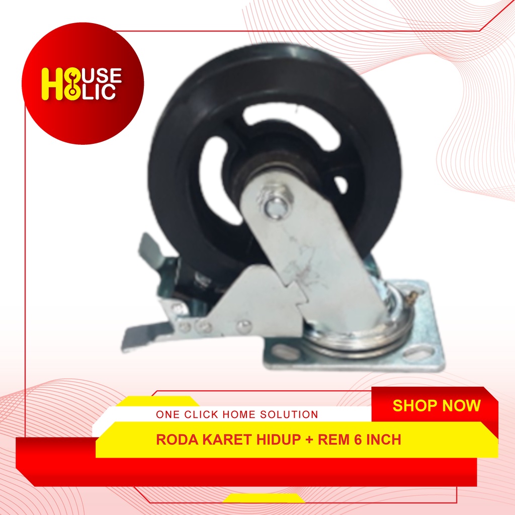 Roda Caster Etalase Roda Karet Hidup+Rem Trolley Troli 6&quot; Roda Kastor