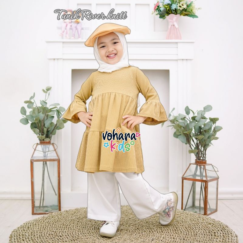 Tunik River Knit 3-9 Tahun Tunik Anak Premium Vohara Dress River Knit kekinian Dress Anak Viral