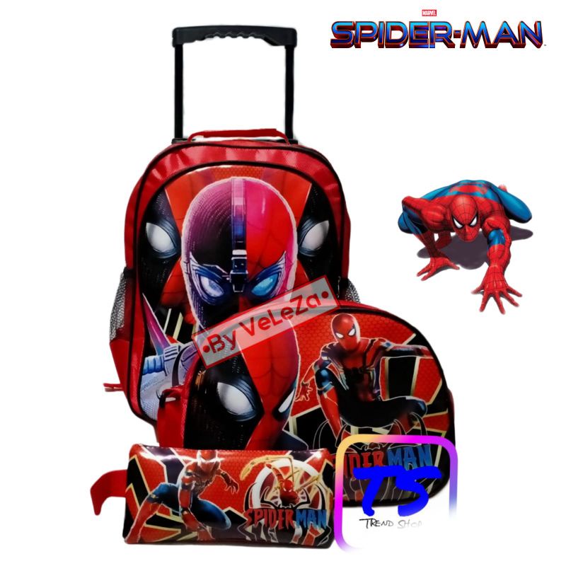 TAS RANSEL TROLI ANAK KARAKTER SUPERHERO 3in1 - TAS + TAS SELEMPANG + TEMPAT PINSIL