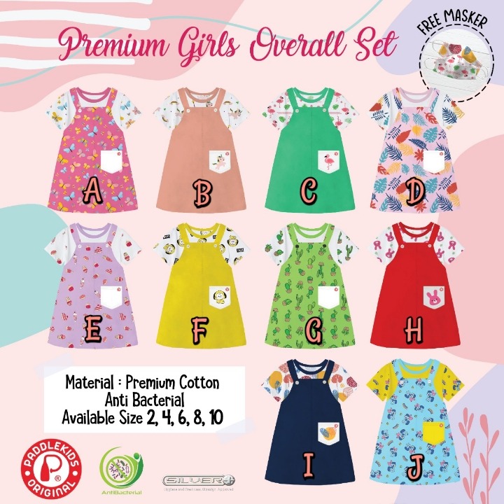 SETELAN ANAK PEREMPUAN OVERALL ROK FREE MASKER USIA 2-10 TAHUN