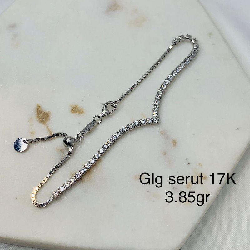 Gelang Rantai Model Serut Aurel Emas Asli Kadar 750 17K Karat Mas Putih Aurelia Rose Gold
