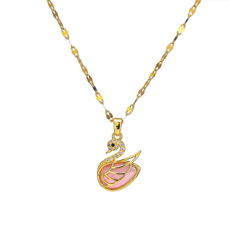 kalung angsa titanium asli cantik gold pink