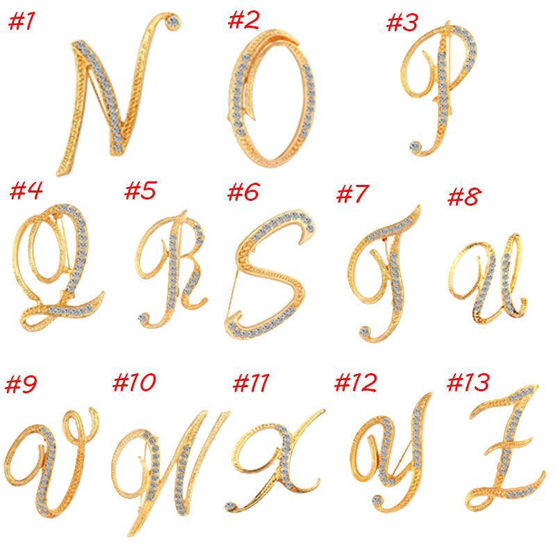 26 Huruf Alfabet Brooch Bros Pin Bertatahkan Kristal Peniti-5