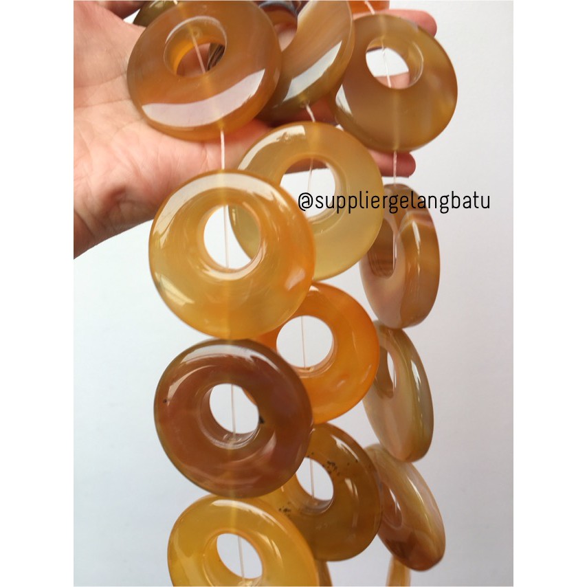 Batu alam cincin donat YELLOW AGATE 6 x 6cm kalung liontin bandul akik bahan aksesoris beads