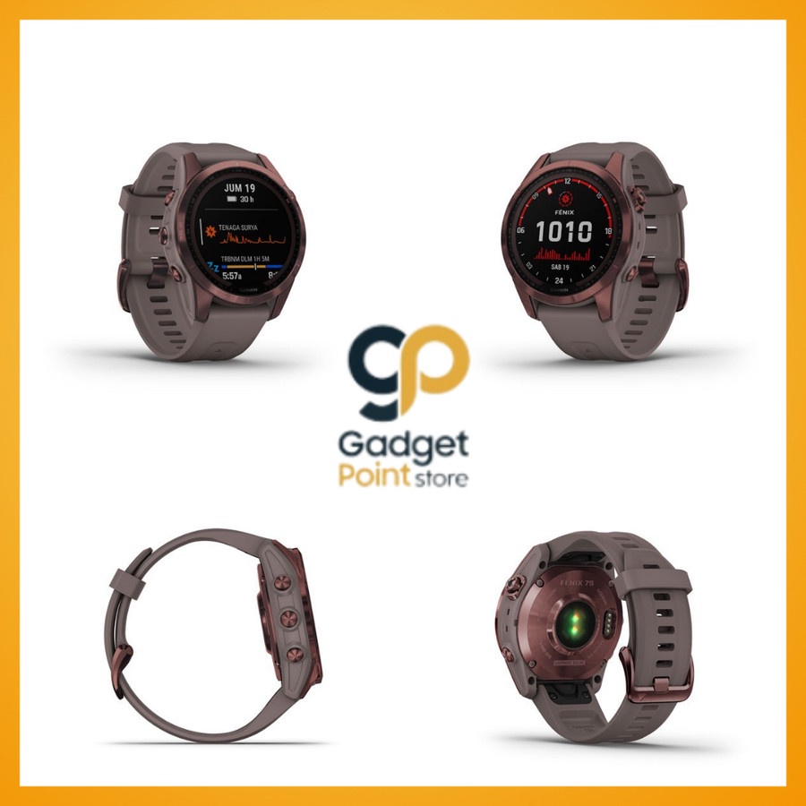 Garmin Fenix 7S Sapphire Solar Dark Bronze Titanium with Shale Gray Band - Garansi resmi TAM 2 Tahun