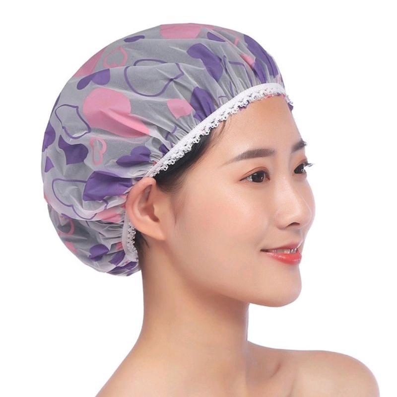 Shower Cap Motif Bahan Plastik Tebal