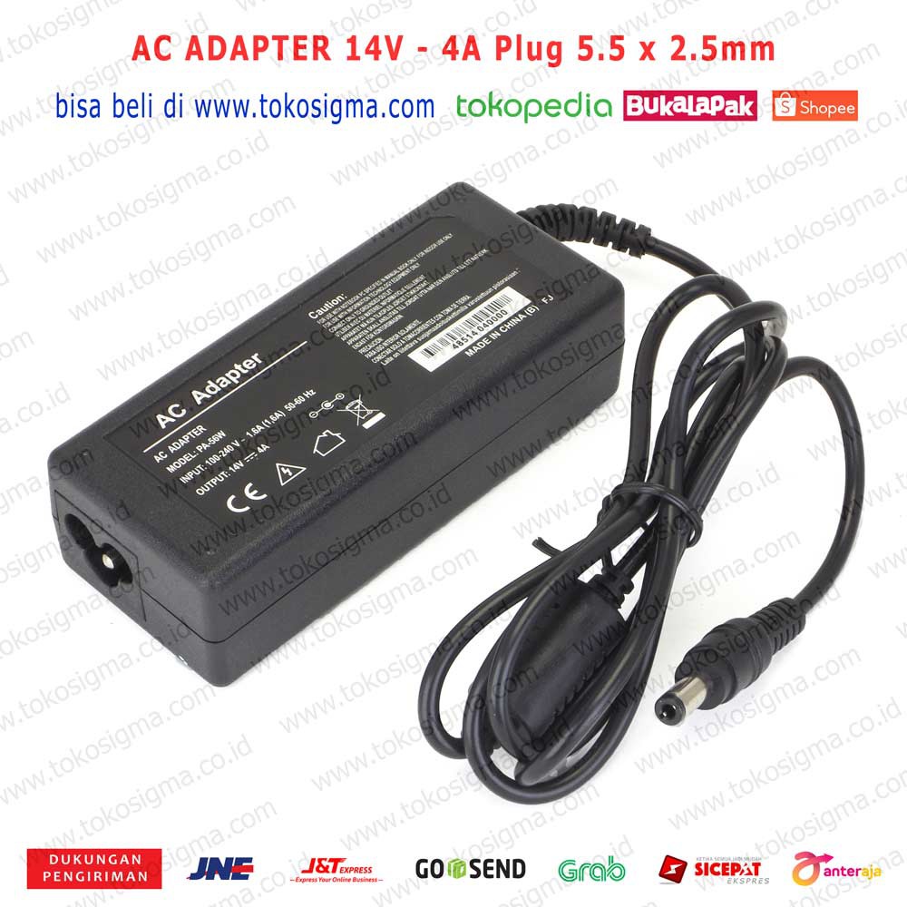 ADAPTER AC ADAPTOR to DC 14V 4A PLUG 5.5 x 2.5 mm 56W POWER SUPPLY