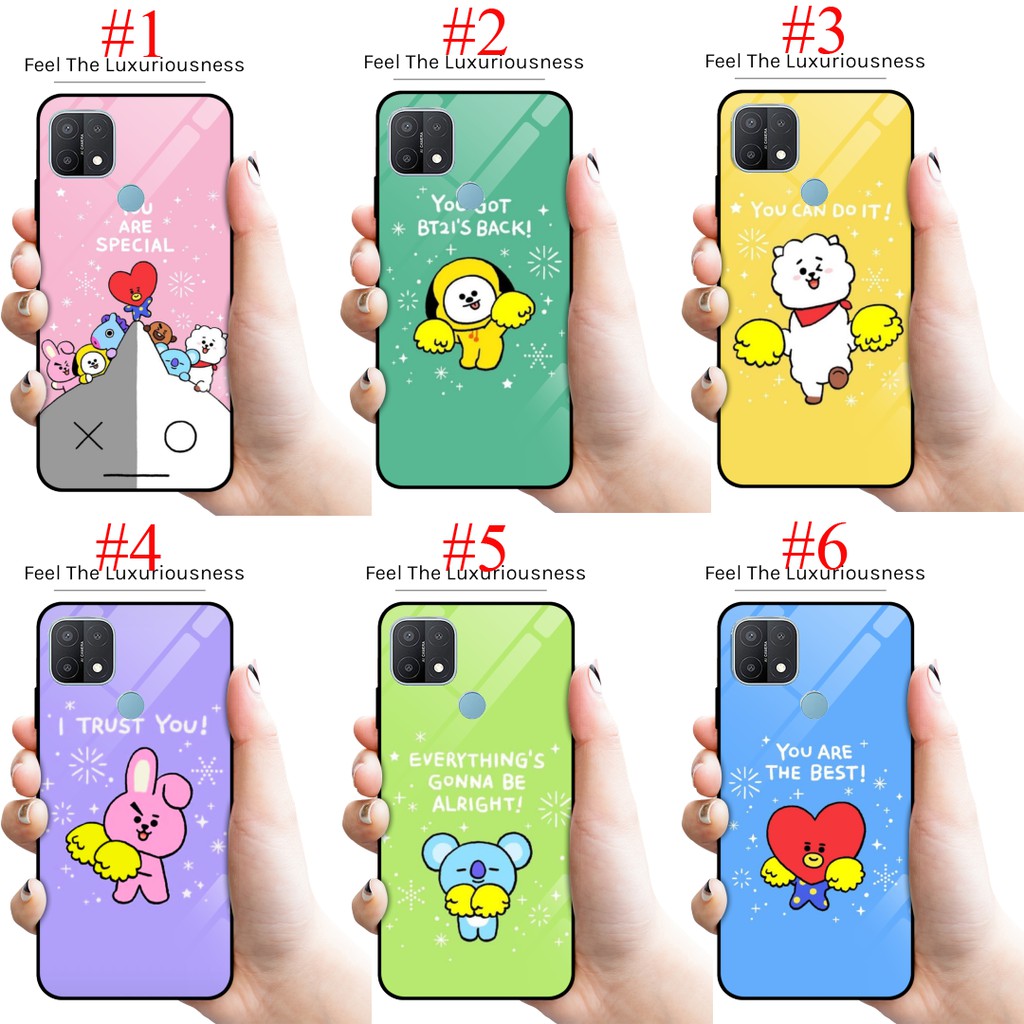 Premium case fuze glass bts bt21 for oppo a15/a15s/a53/a52/a92/a12/a31/a9 2020/a5 2020