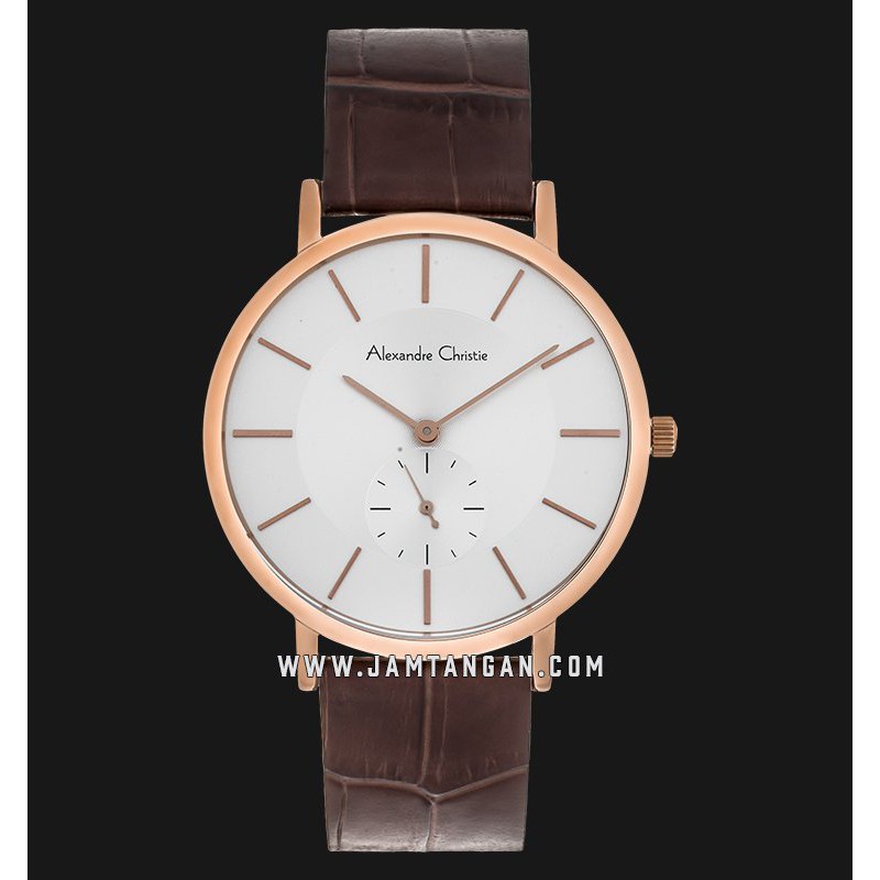 Alexandre Christie AC 8575 MS LRGSL Men Silver Dial Brown Leather Strap