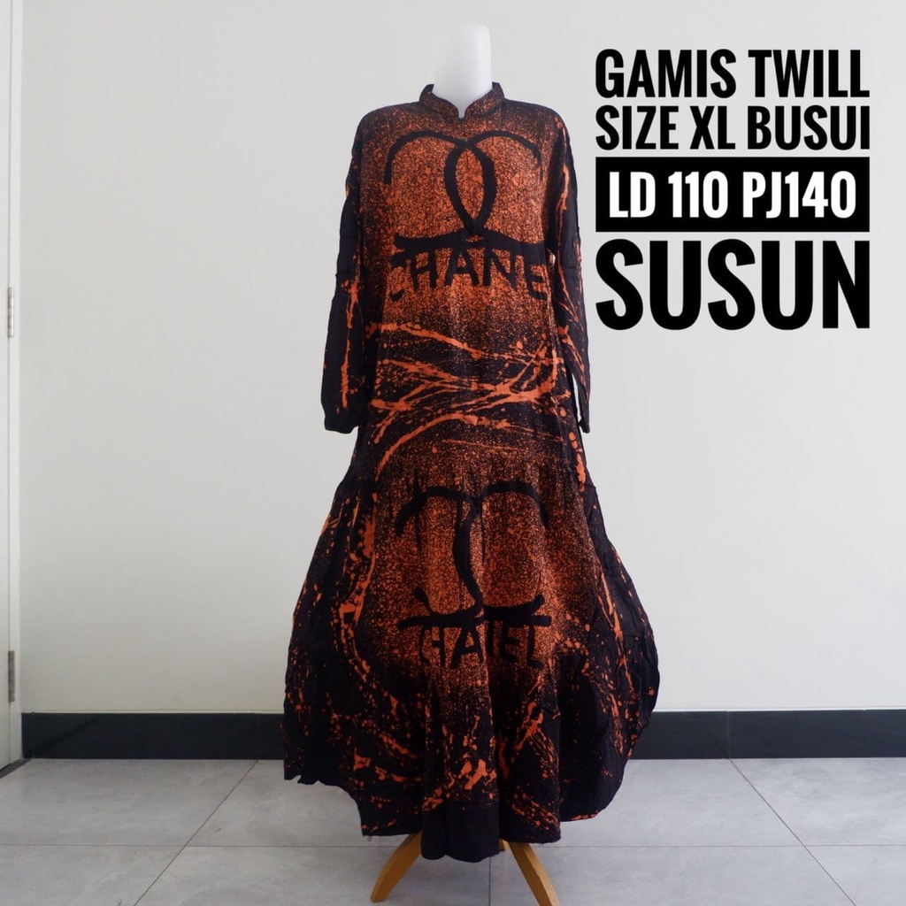 Gamis Dewasa Terbaru Kekinian Lebaran Syari Raya Casual Kasual Twill Ori Pekalongan Motif Batik Abst