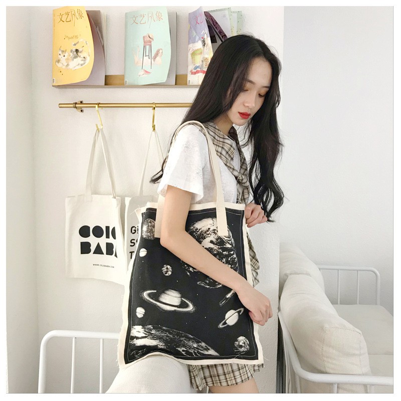 TC-33 tas kanvas canvas wanita import korea jepang tote bag planet galaxy