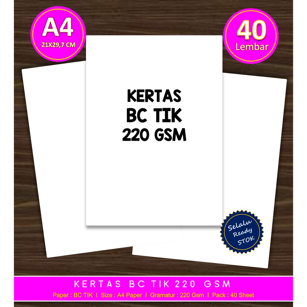 Kertas BC TIK ukuran A4 - Karton TIK Manila 220 Gsm 1 Pak isi 40 Lembar