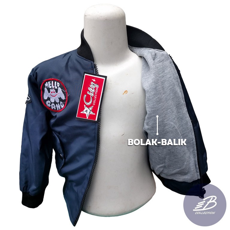 Jaket Bomber Bayi Bolak-Balik Parasut Despo Fleece Usia 1-4 tahun - Jaket Motor Anak Balita Small Size-2