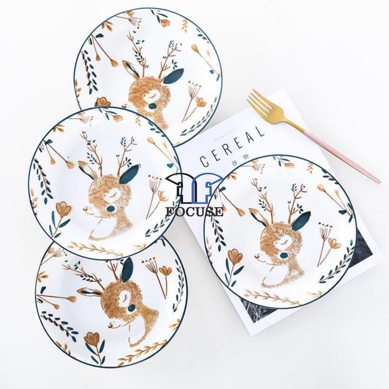 PIRING KERAMIK 8 INCH DEER FOOD PLATE PIRING MAKAN VARIASI MOTIF-1