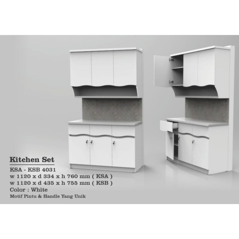 Lemari dapur kitchen set 3 pintu putih 4031 - BANDUNG area saja