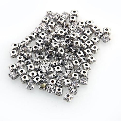 Manik Spacer Rhinestone Berkilau Lapis Perak Dekorasi Jahit Perhiasan DIY 100 Pcs