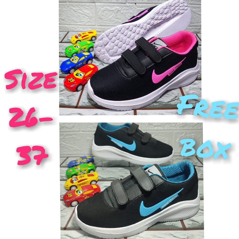 SEPATU ANAK SEKOLAH PEREMPUAN MODEL TERBARU AIDA BY ZOOM HITAM PINK VELCRO